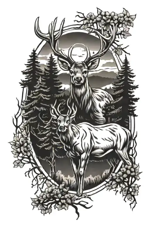 Footballplayer Jersey Number 9 Tailed Deer Head With Trees