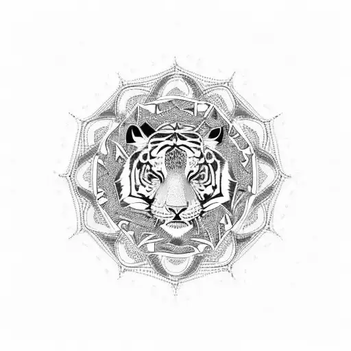 Mandala With Tiger And Patterns