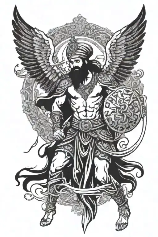 Sikh Warrior With Angel Wings Fighting Demons Morning Glory