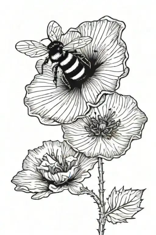 Poppy Flower Honey Comb With One Bee