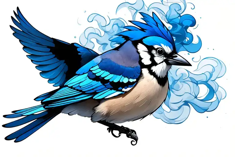 Smoke Forming Into A Flying Blue Jay Bird
