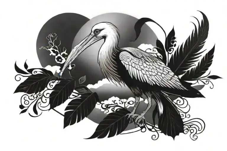 Marabou Stork Against The Background Of The Sun With Calligraphy