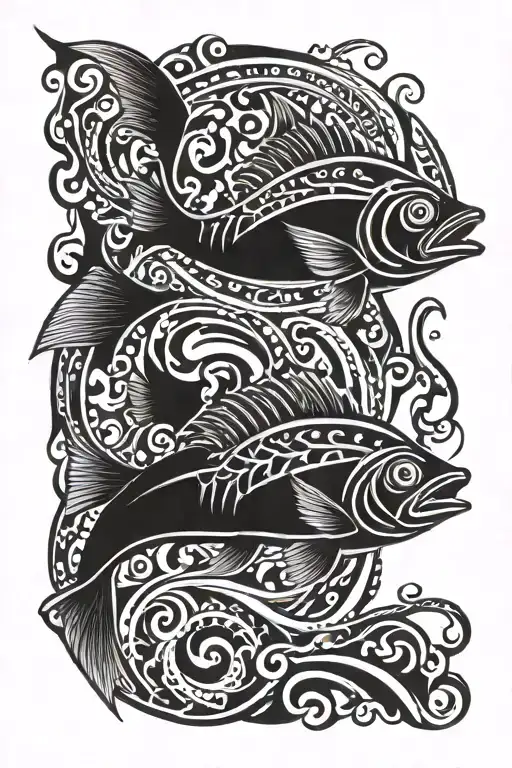 Tribal And Fish Swimming Upstream