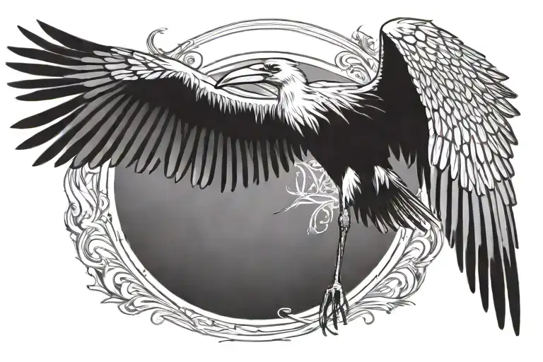 Soul Marabou Stork With Open Wings On A Background Of Calligraphy Text In Cercle