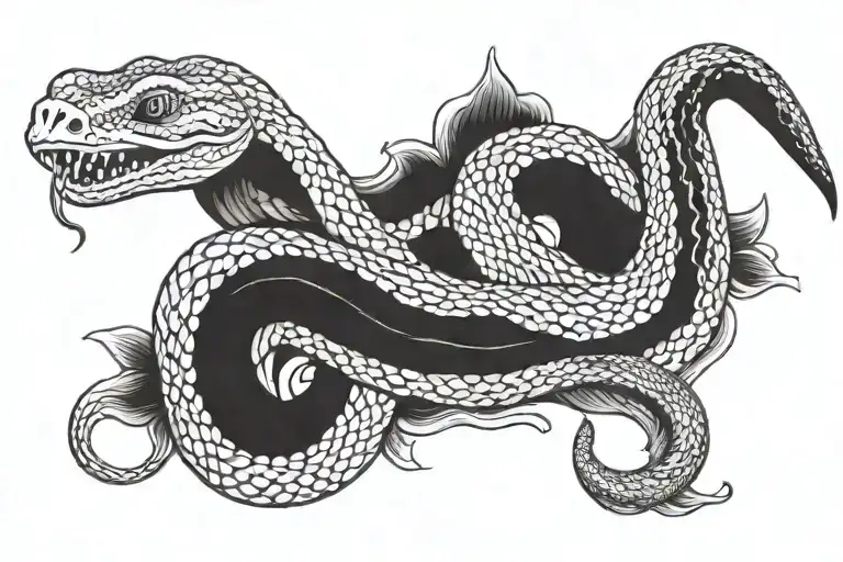 Burmese Python Snake Biting Its Tail In A Grphic Style