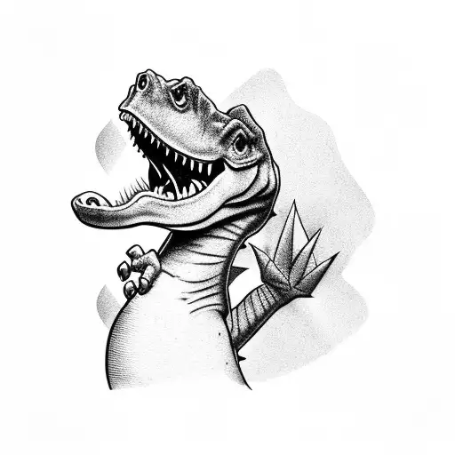 Baby Dinosaur Biting A Cartoon Finger