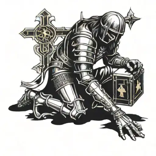 Knight Kneeling Before Jesus Cross