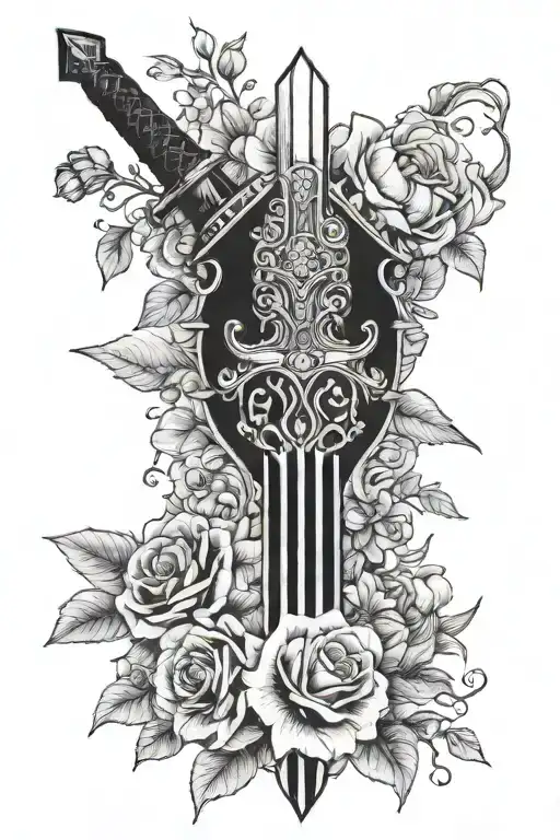 Sword Surrounded With Flowers