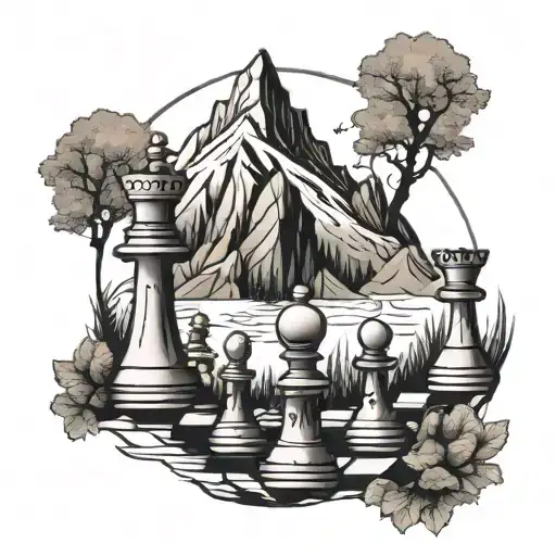 Chess Pieces Hidden Within A Mountain Landscape