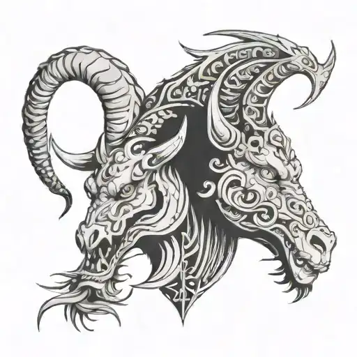 Dragon And Goat Half Face In One Piece