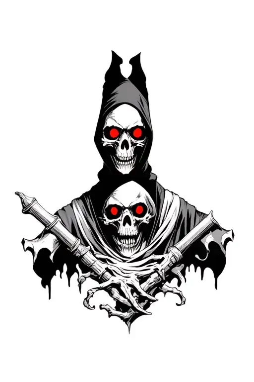 Skull Grim Reaper With Red Eyes And A Shadow