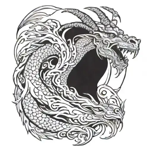 Dragon And Goat Half Face