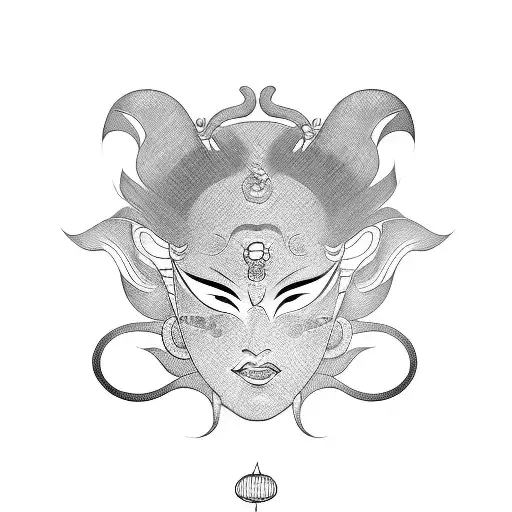Geisha Woman With Demon Mask