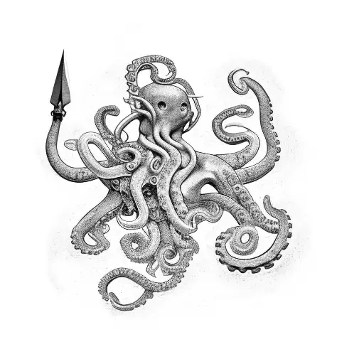 Poseidon Torso With Weapon And Octopus Legs On Bottom