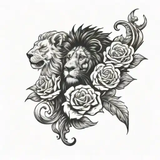 Lion Face And Phenix Head With 3 Full Roses Below The Image