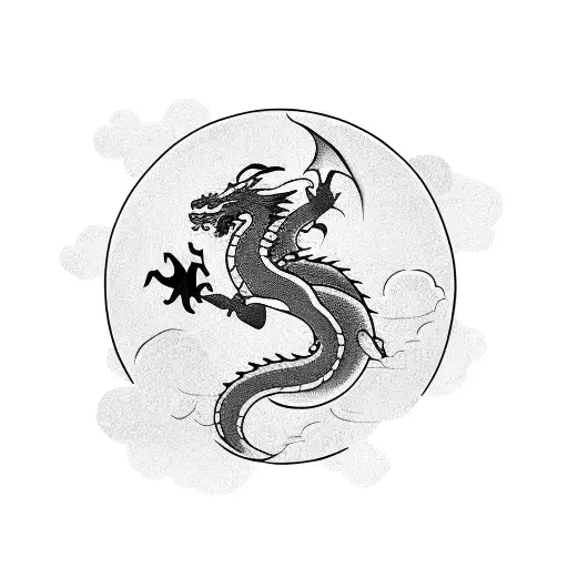 A Dragon Soaring Above A Traditional Japanese Temple