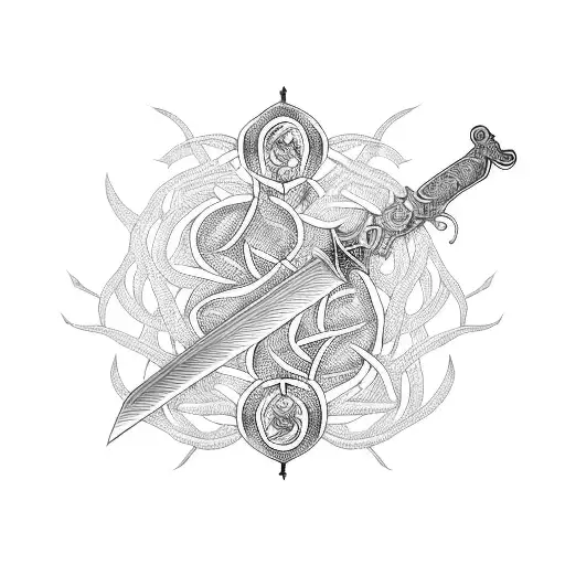 A Sword With A Hilt Made Of Intertwined Vines And Musical Notes Engraved On The Blade