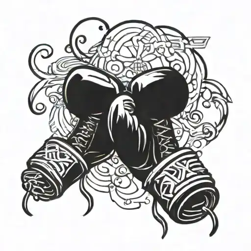 A Tattoo Design Featuring A Detailed Music Sheet Intertwined With Muay Thai Boxing Gloves
