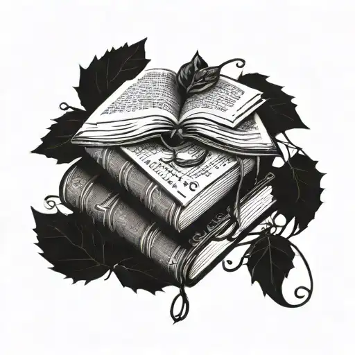 Stack Of Books And Twined Together Via The Vine