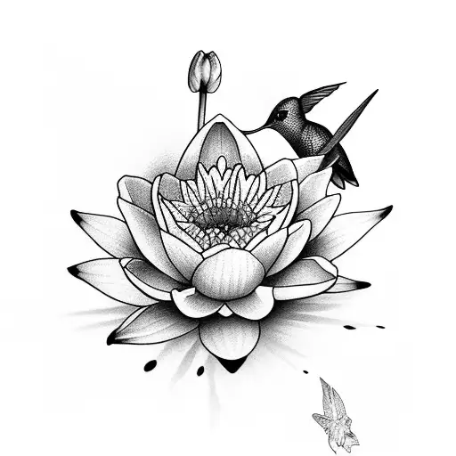 Hummingbird With 1 Daffodil And 1 Water Lily