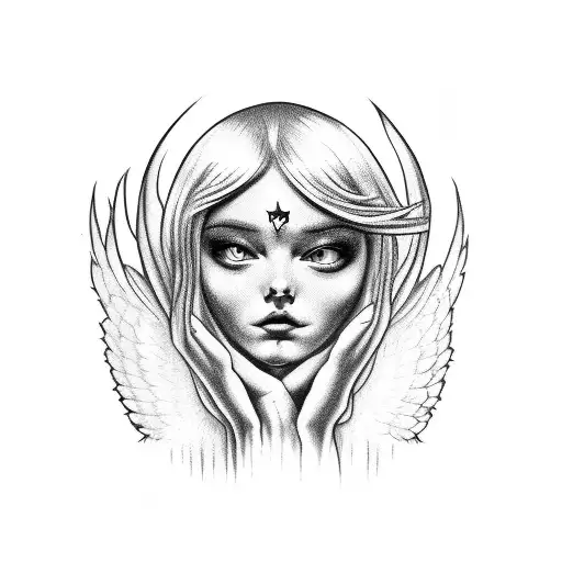 Finger Angel Tattoo With A B