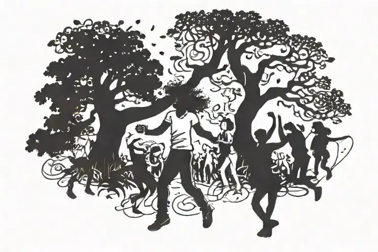 People Dancing At A Rave Around A Tree At Night