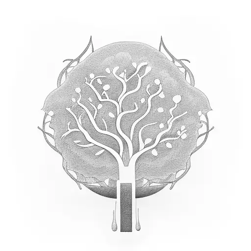 A Blackwork Design Of A Tree With Branches That Spell Out The Names Of Your Grandparents