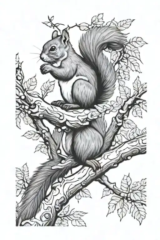 6 Squirrel Sitting On A Tree Branch In The Forest