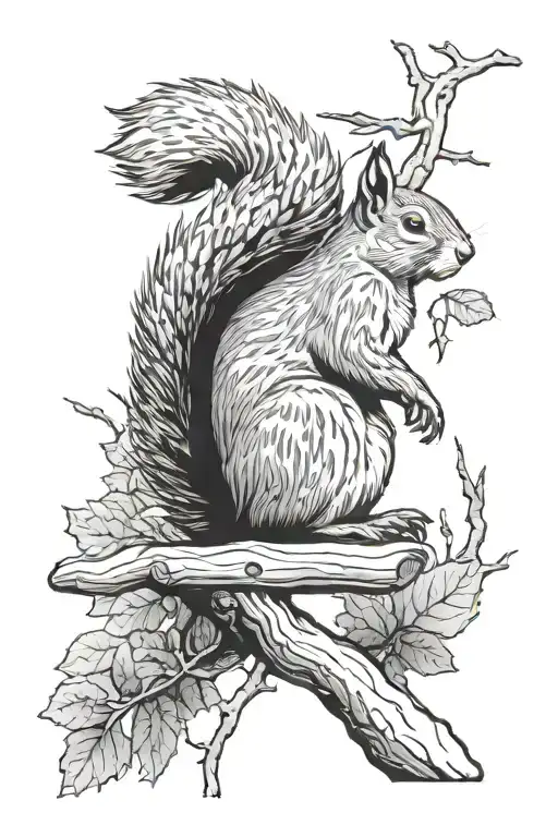 6 Squirrel Sitting On A Tree Branch In The Forest