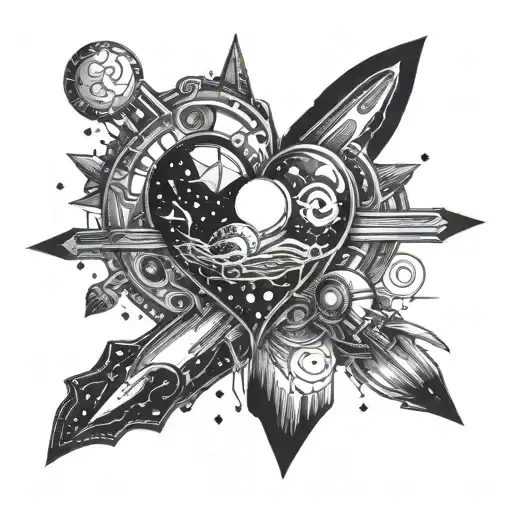 Heart And Space Themed Tattoo Design