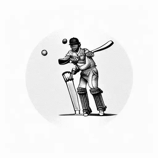 A Cricket Player Swinging A Bat With Musical Notes Flying Out