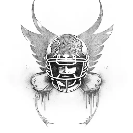 Imagine A Tattoo Design That Merges A Football Helmet And A Sword With Wings