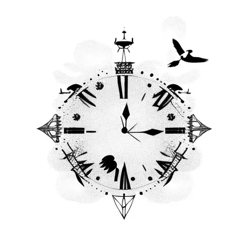 Broken Clock Towers With Birds Flying Out