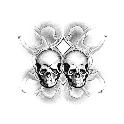 2 Skulls On Top In Line Of Each Other