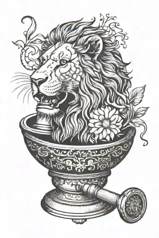 A Pharmacist's Mortar And Pestle With A Lion's Head And Fish Scales Design