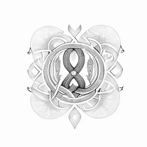 A Detailed Blackwork Tattoo Of A Greek Rune Intertwined With Branches Of The Tree Of Life