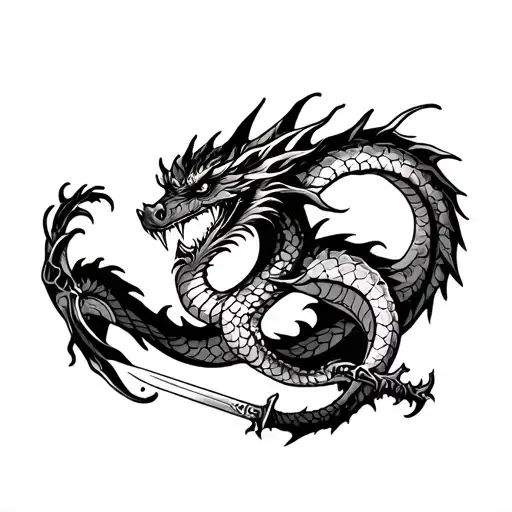 Dragon With Sword Piercing