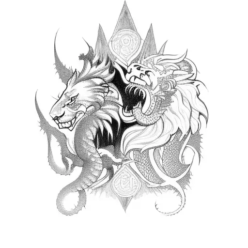 A Lion And A Dragon Locked In An Epic Battle