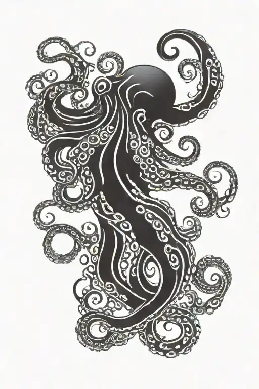 A Tribal-inspired With Ocean Waves Octopus Wrapped