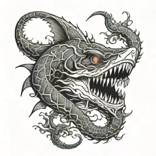 Eldritch Horror Shark Lizard Hybrid With Tentacles Extruding From Its Body