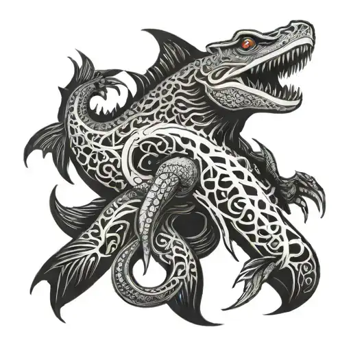 Eldritch Horror Shark Lizard Hybrid With Multiple Tentacles Extruding From Its Body