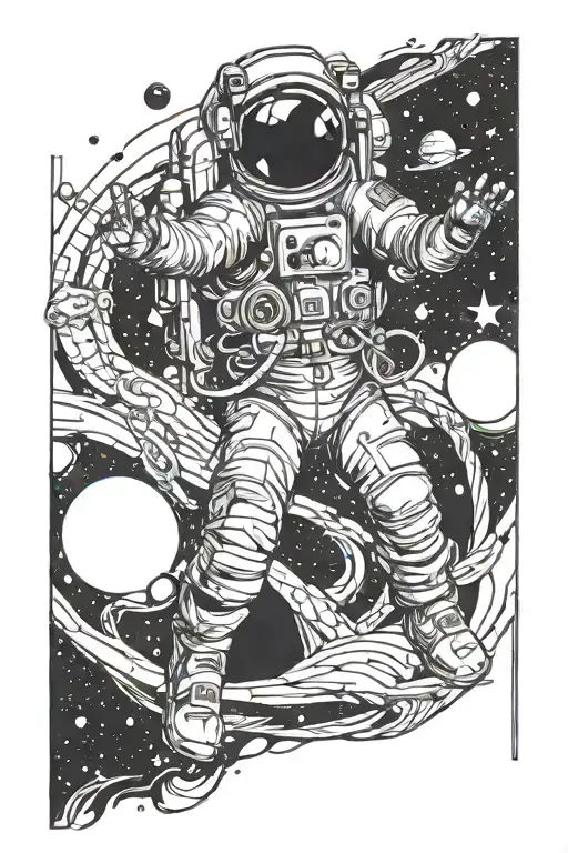 Tribal Astronaut Floating In Space
