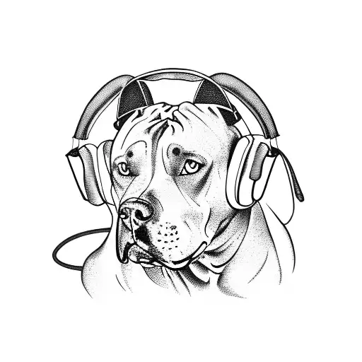 A Pitbull Wearing Headphones And Listening To Music