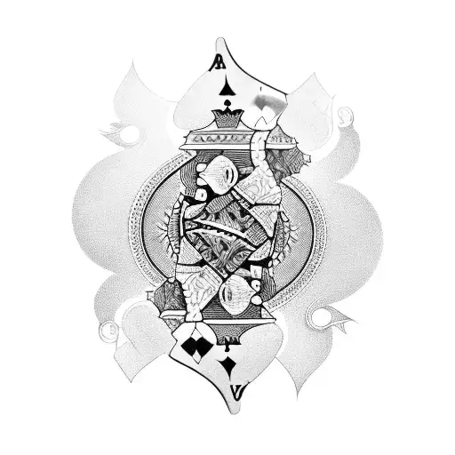 A Stylized Blackwork Tattoo Of A Playing Card With A Number 3 On It