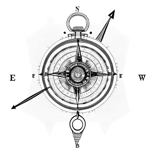 A Car Engine Designed As A Compass With Intricate Blackwork Details