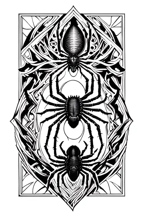 Tattoo In The Style Of Dark Ornamental On The Hand With Spiders