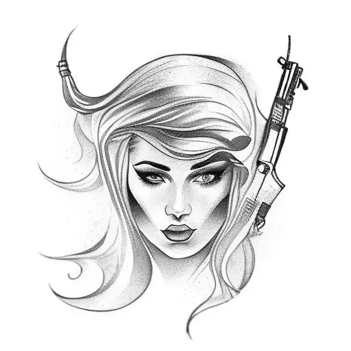 A Beautiful Woman Holding An Ak-47 In A Graceful Pose