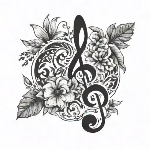 A Blackwork Tattoo Of A Music Note Intertwined With Native Australian Flowers And Plants