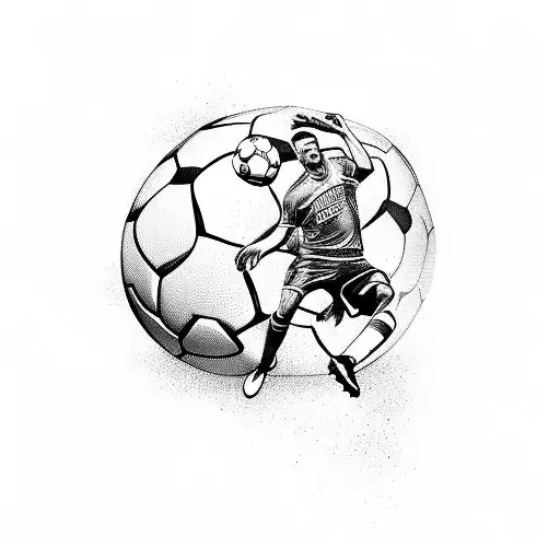 A Fierce Blackwork Tattoo Of A Soccer Player In Action