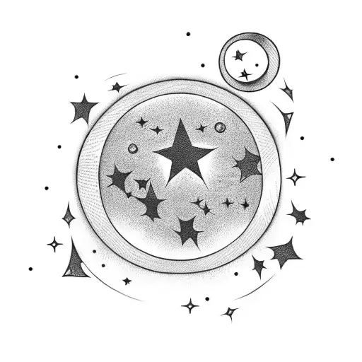 Black Circle With Stars And Moon